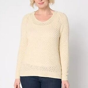 BEAUTIFUL Lawrence Zarian Small Soft Sand V-Neck Novelty Stitch Sweater A682073